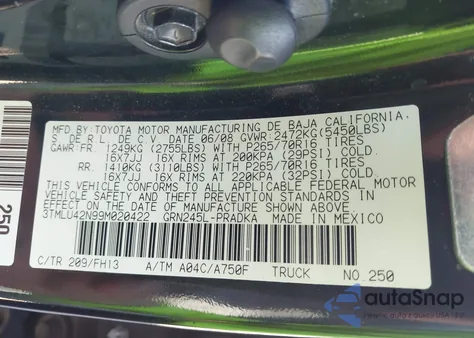 2009 Toyota Tacoma Base V6 из США, поврежденный, VIN 3TMLU42N99M020422